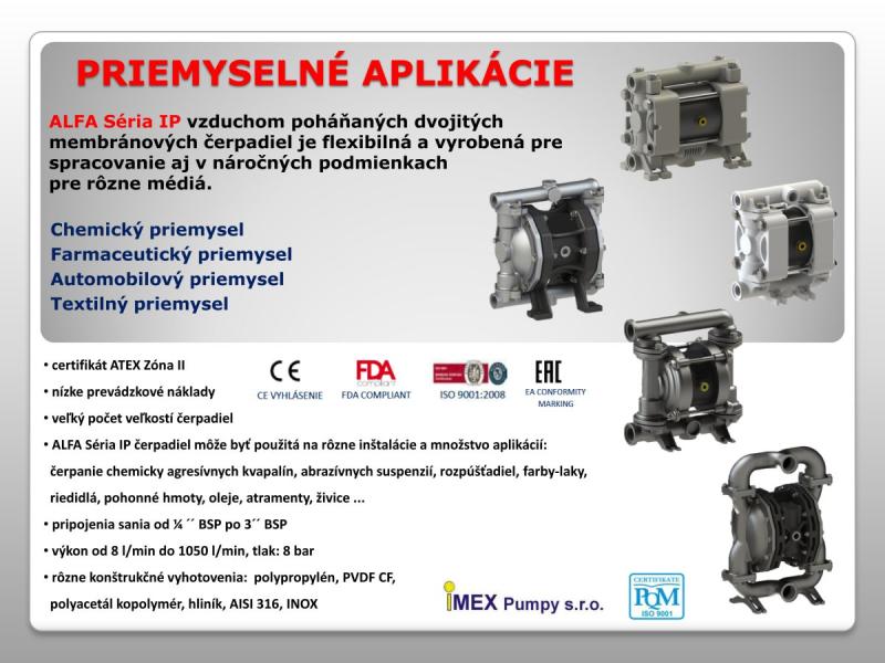 Priemyselné aplikácie Alfa čerpadiel Série IP