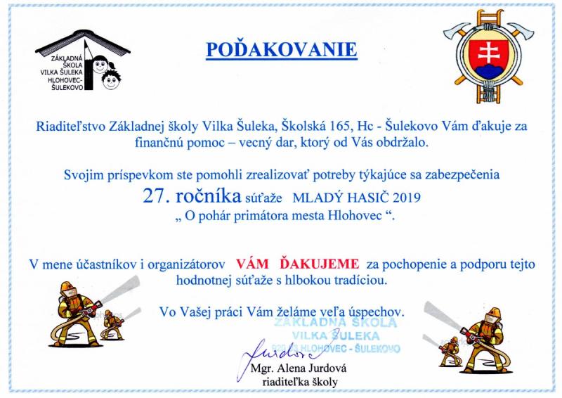 27. ročník súťaže MLADÝ HASIČ 2019