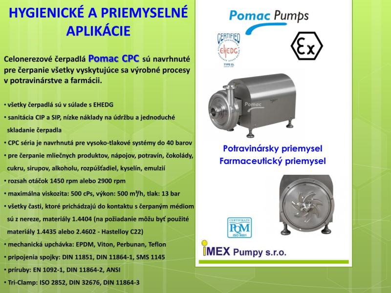 Hygienické a priemyselné aplikácie čerpadiel Pomac CPC