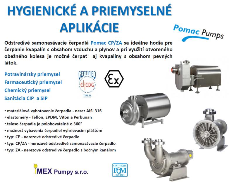 Hygienické a priemyselné aplikácie čerpadiel Pomac CP/ZA